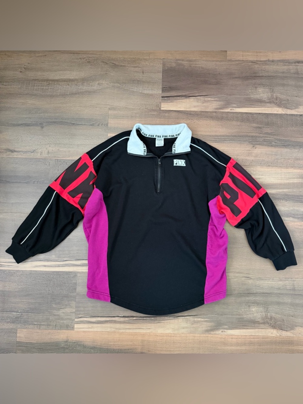 PINK Victoria's Secret Colorblock 1/4 Zip Pullover Sweater - Black/Pink - Size L